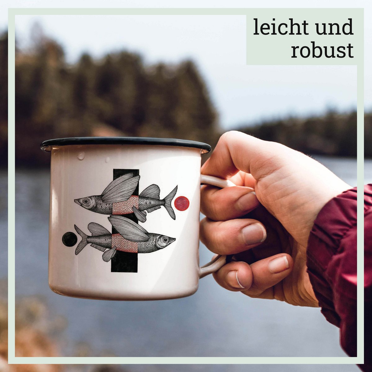 Emaille Tasse – Fliegende Fische