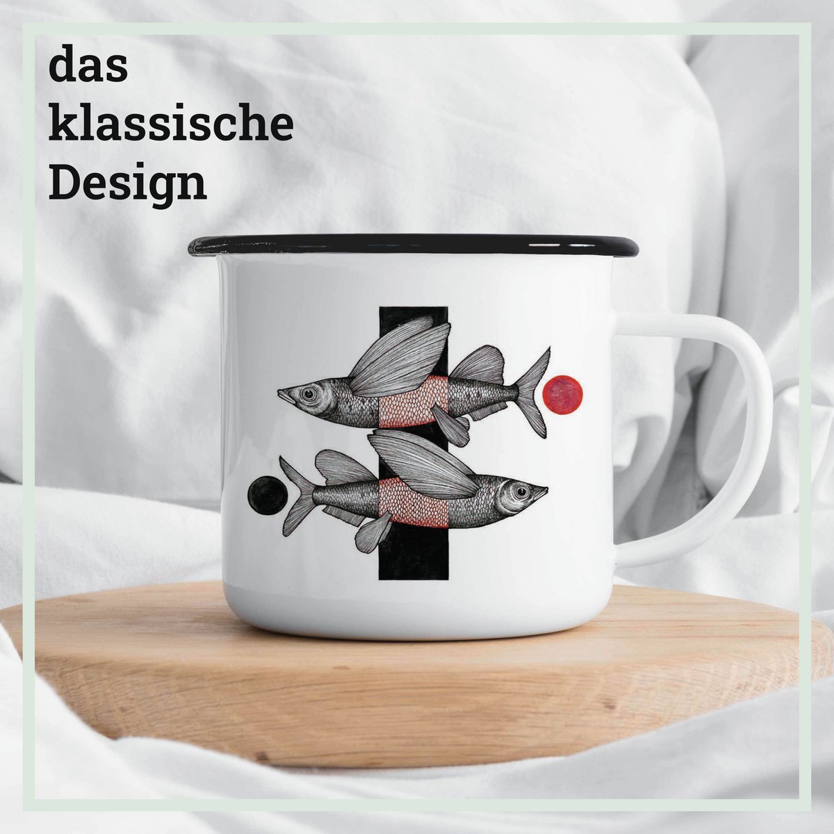 Emaille Tasse – Fliegende Fische