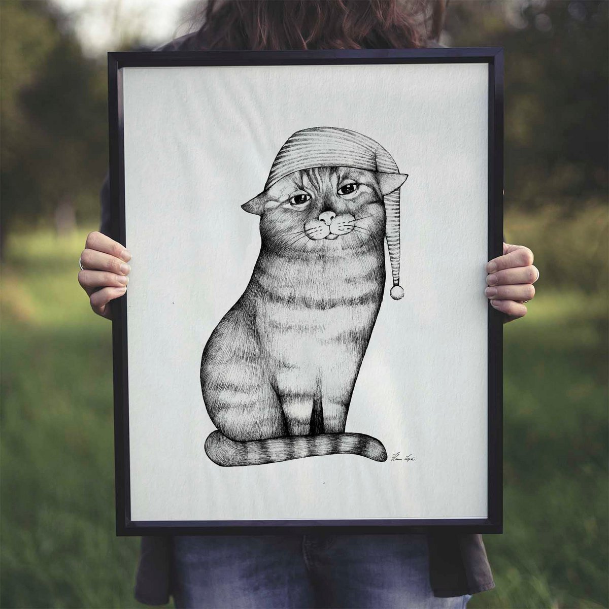 Kunstdruck - Gute Nacht Katze
