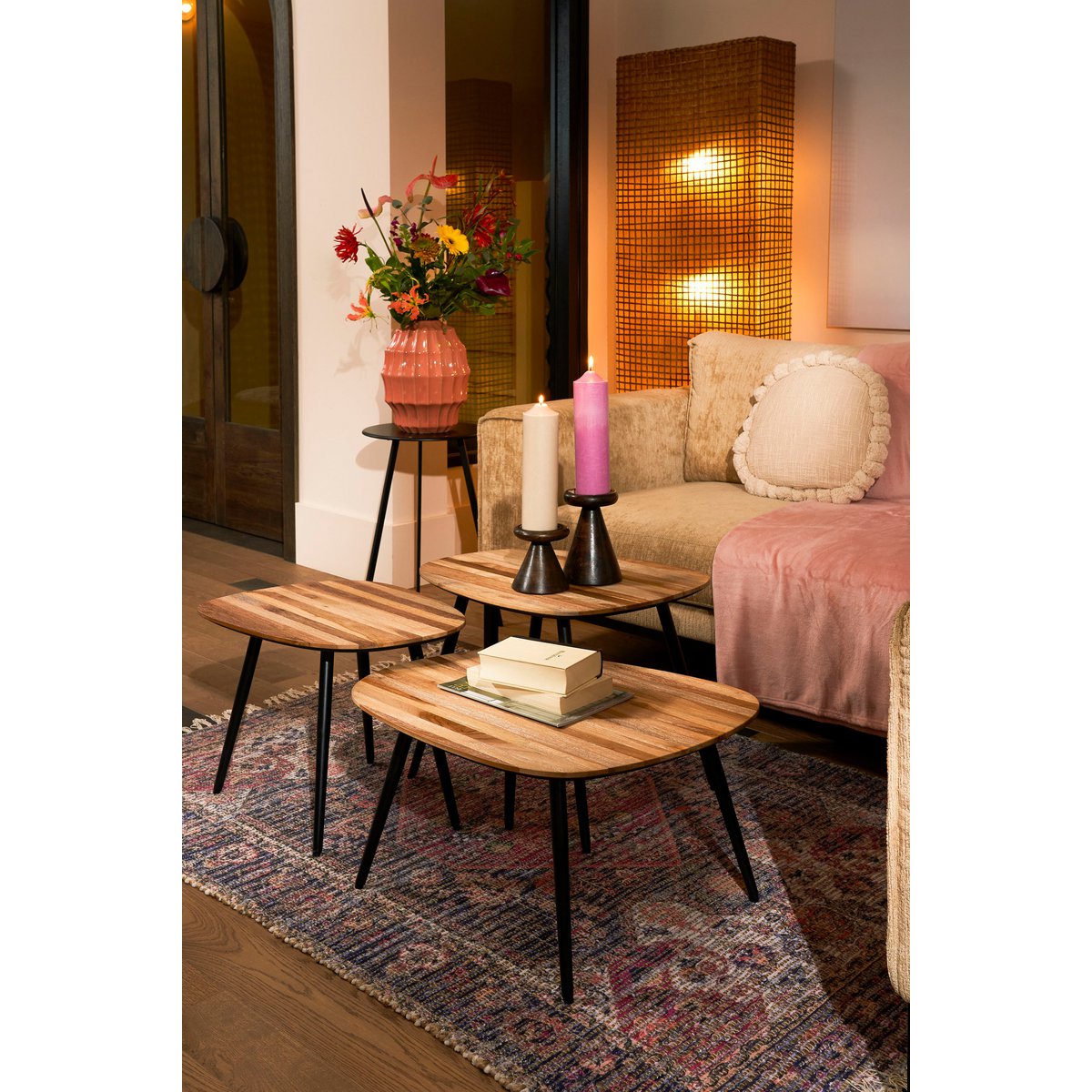 Jailey Beistelltisch – 3er-Set – L62 x B52 x H34 cm – recyceltes Holz – Braun