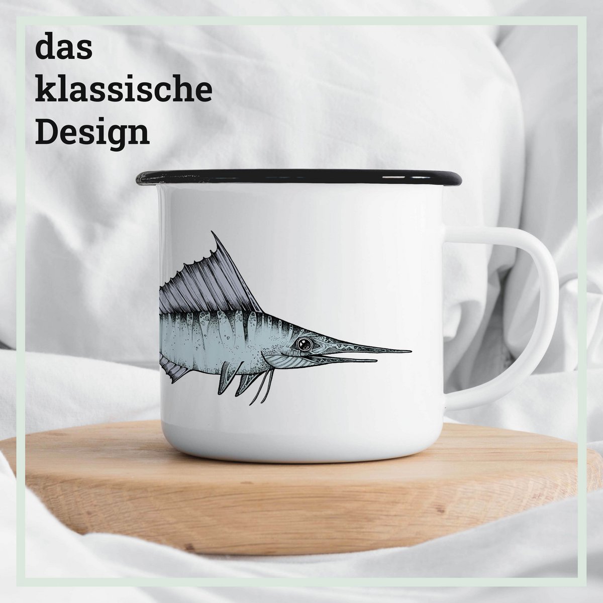 Emaille Tasse – Schwertfisch