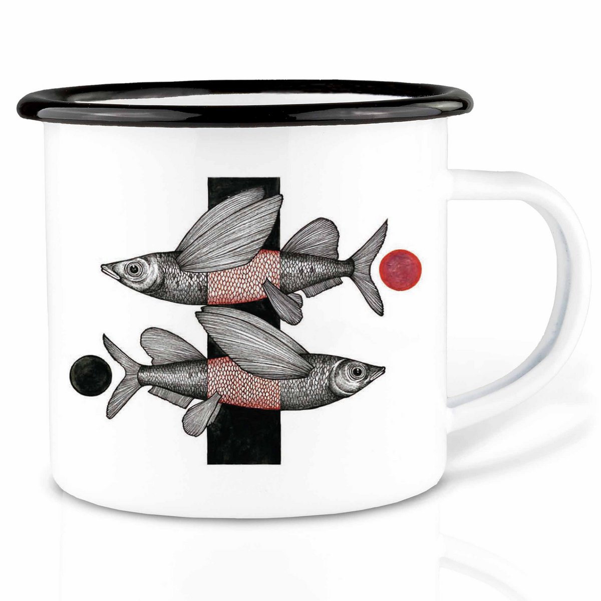 Emaille Tasse – Fliegende Fische
