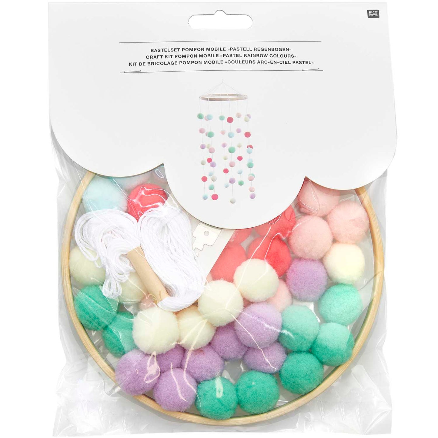 Bastelset Pompon Mobile pastell regenbogen