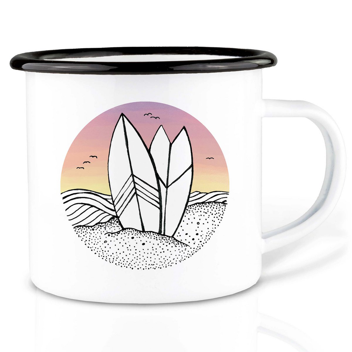 Emaille Tasse – Surfing Day and Night