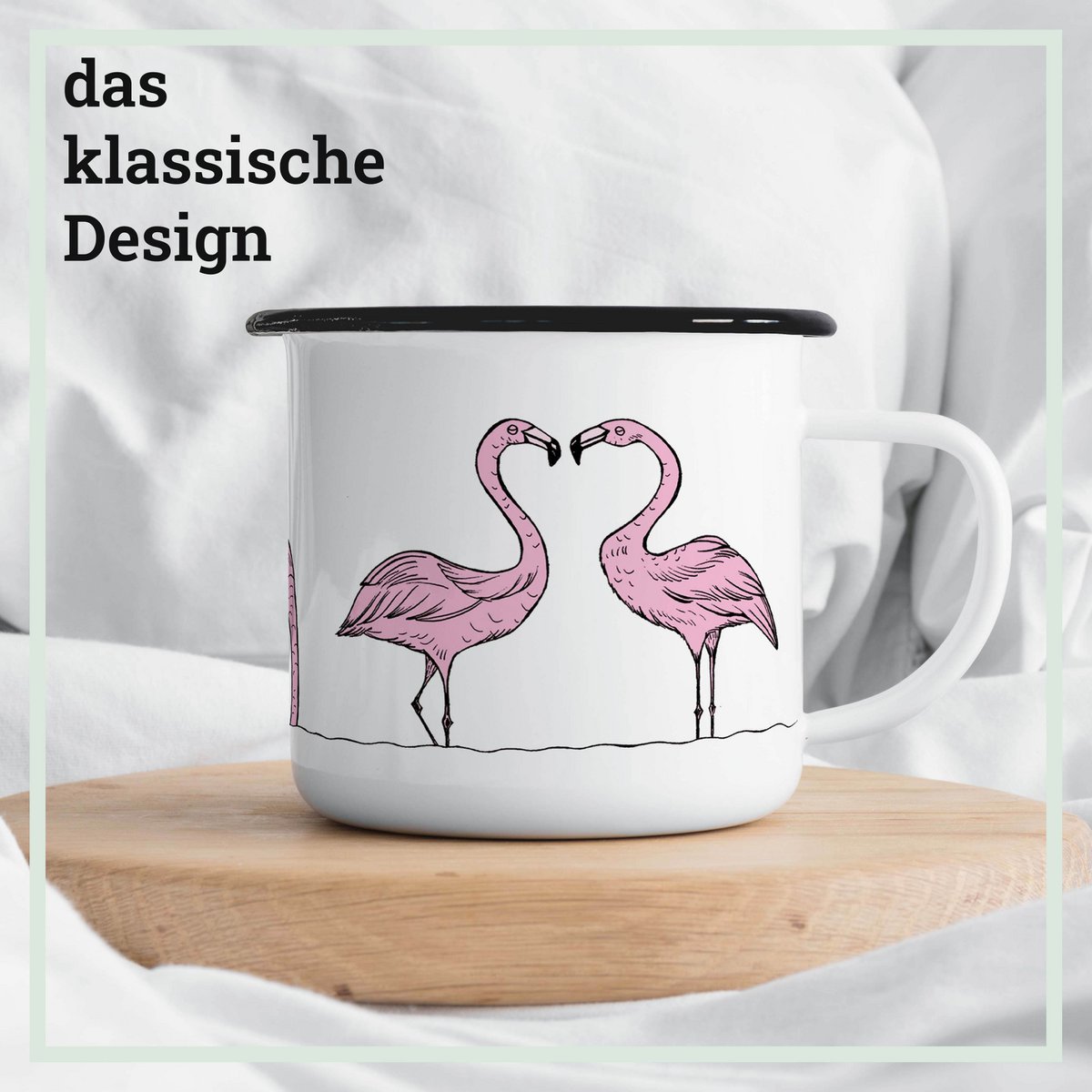 Emaille Tasse – Flamingoparade