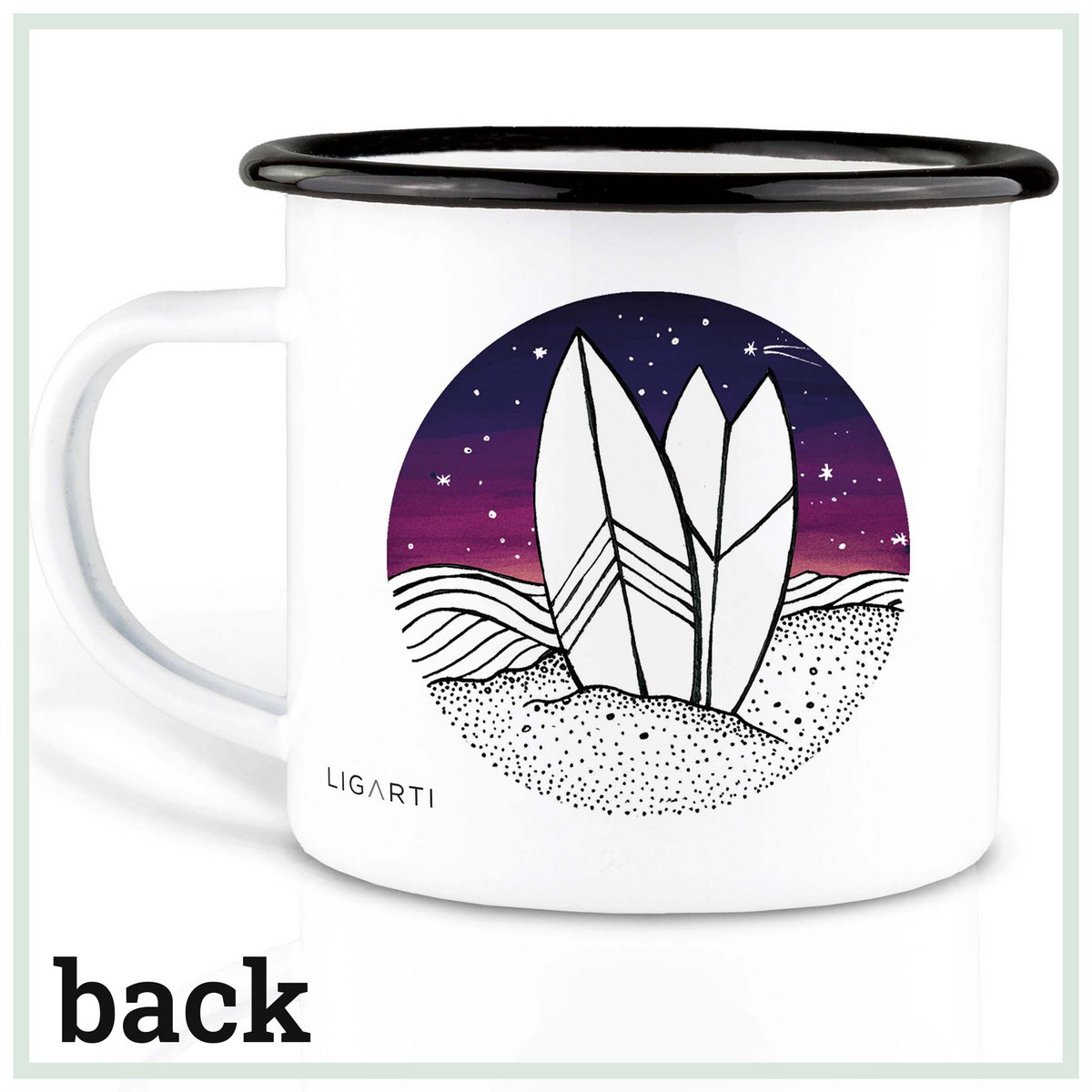 Emaille Tasse – Surfing Day and Night