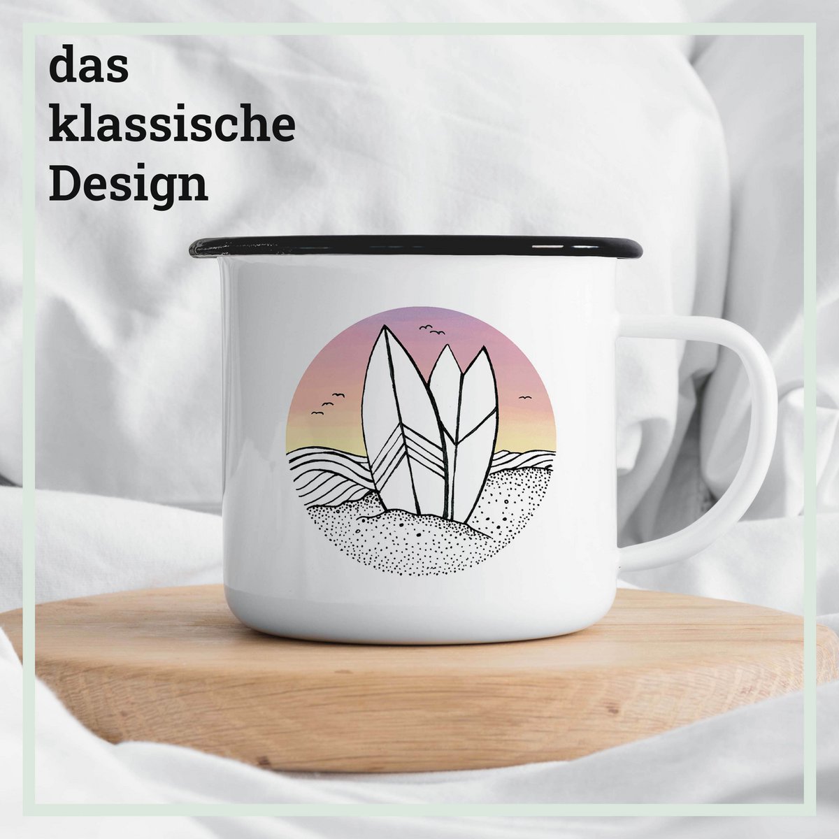 Emaille Tasse – Surfing Day and Night
