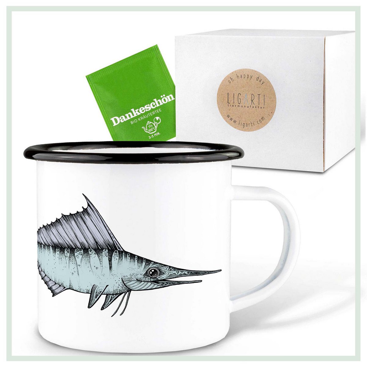 Emaille Tasse – Schwertfisch