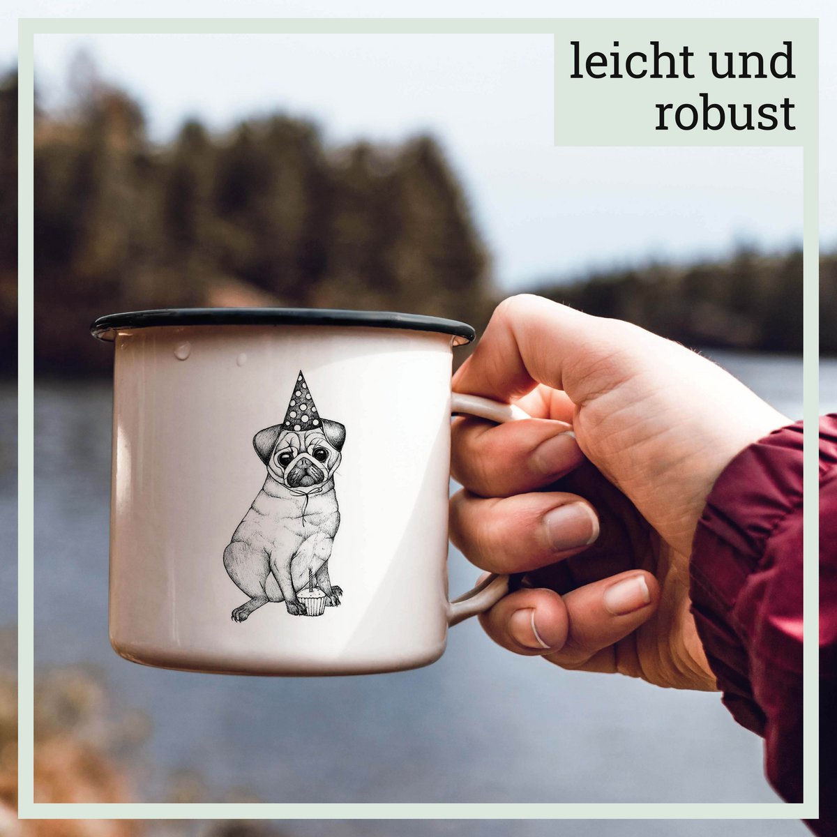 Emaille Tasse – Mops
