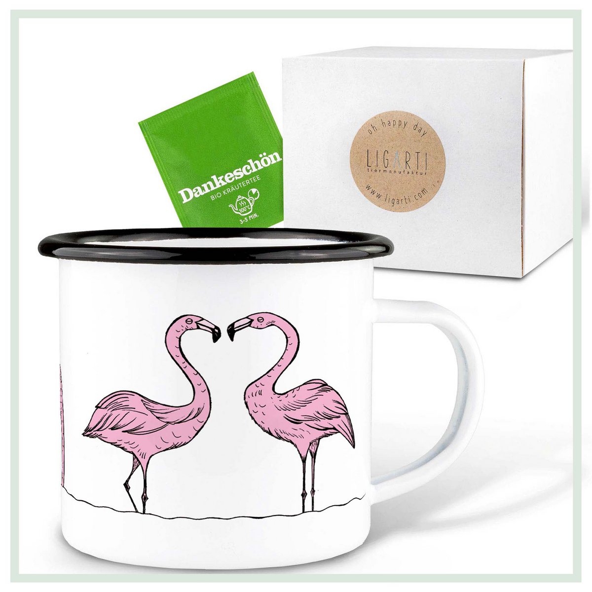 Emaille Tasse – Flamingoparade
