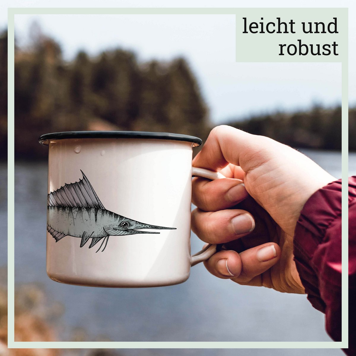 Emaille Tasse – Schwertfisch