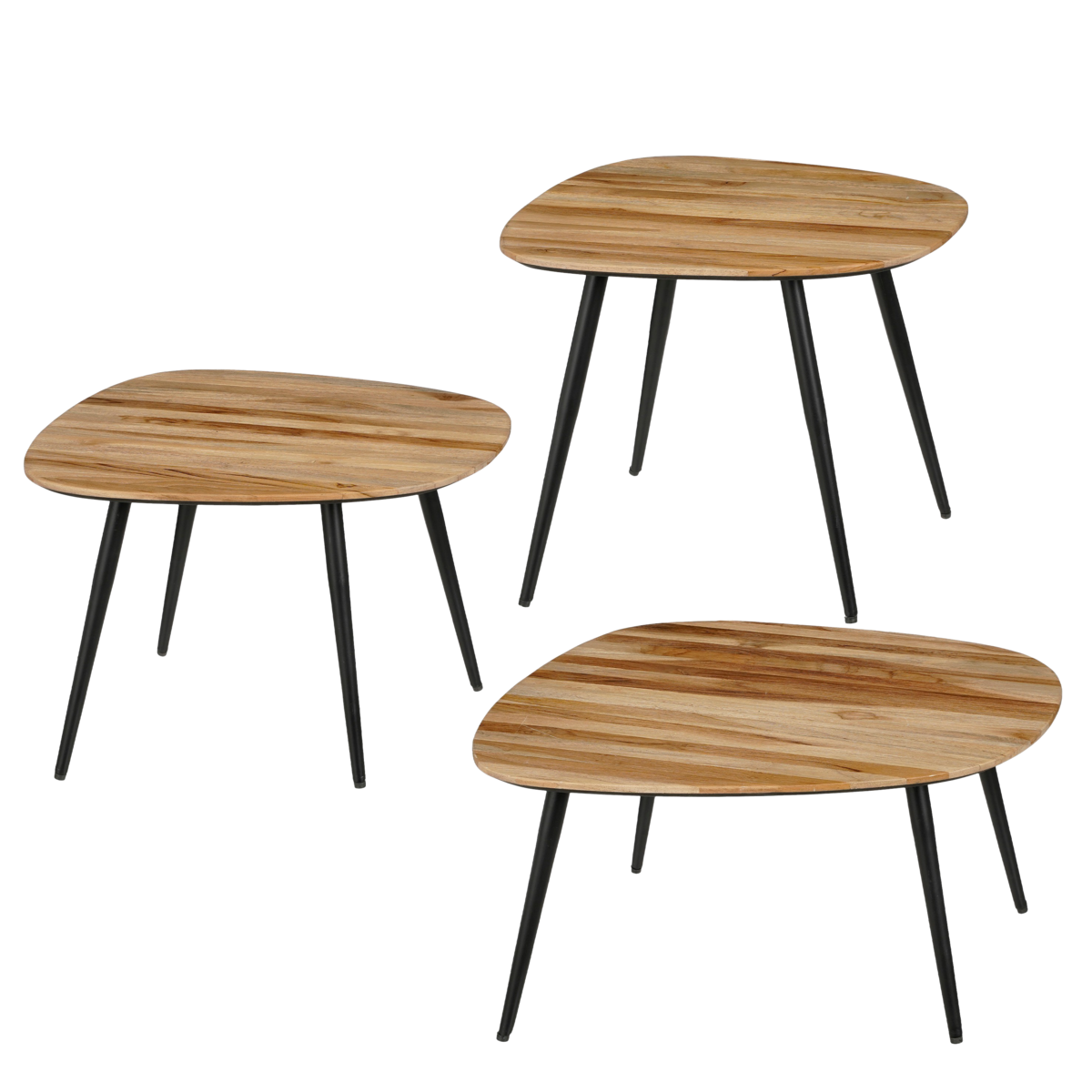 Jailey Beistelltisch – 3er-Set – L62 x B52 x H34 cm – recyceltes Holz – Braun