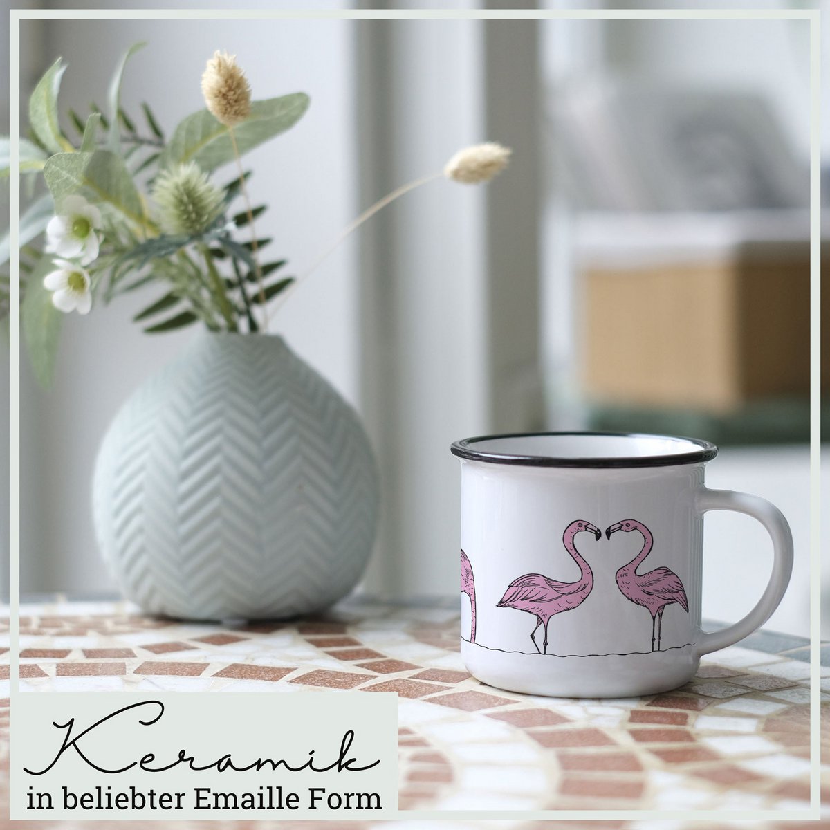 Keramiktasse – Flamingoparade