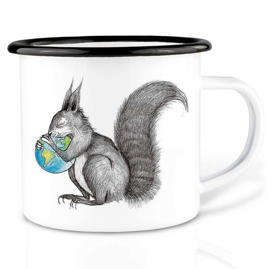 Emaille Tasse – Eichhörnchen Welt