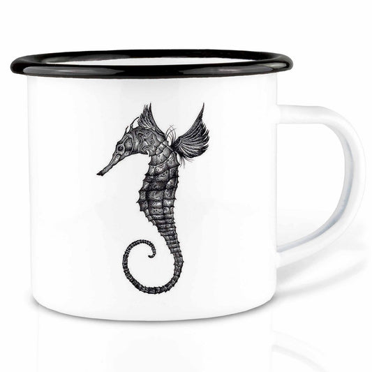 Emaille Tasse – Seepferdchen